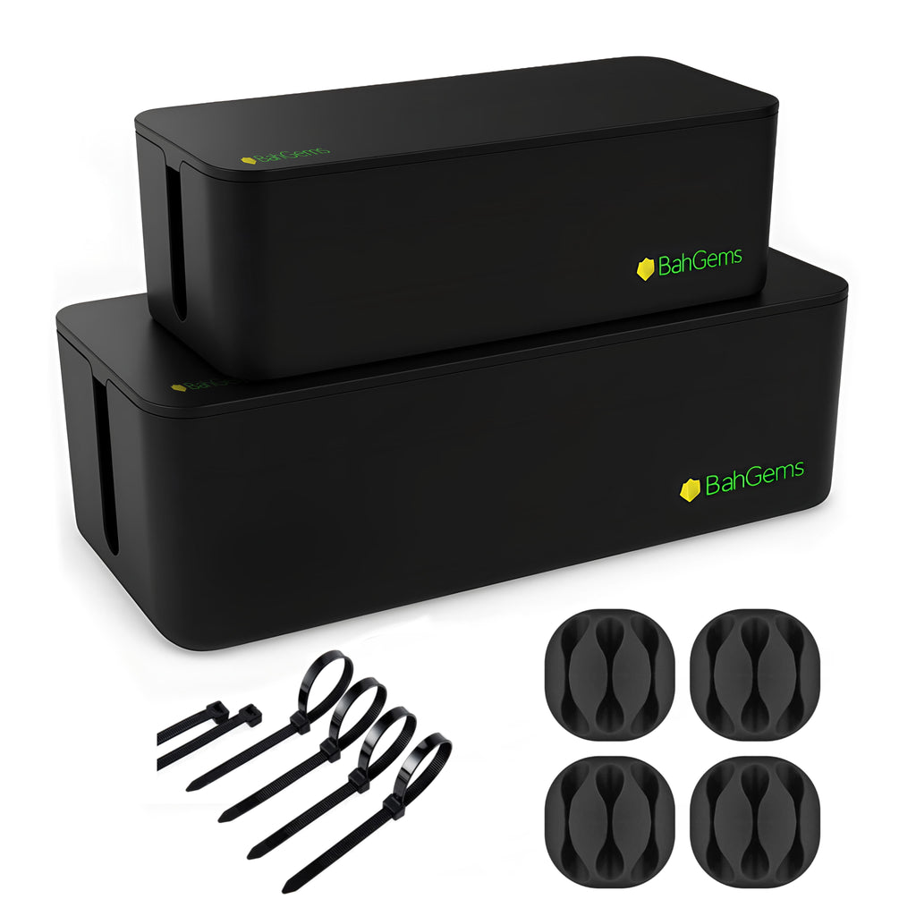 Cable Management Box Set (Large + Medium) – Premium Cable Organizer & Wire Organizer for Home – Office, Desk – Child & Pet Safe – Hide Power Strips & Reduce Clutter – Durable Safety Cable Box