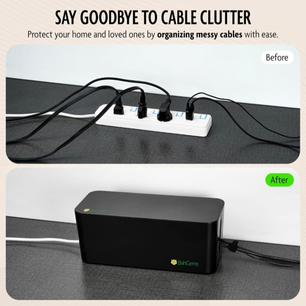 Cable Management Box Set (Large + Medium) – Premium Cable Organizer & Wire Organizer for Home – Office, Desk – Child & Pet Safe – Hide Power Strips & Reduce Clutter – Durable Safety Cable Box