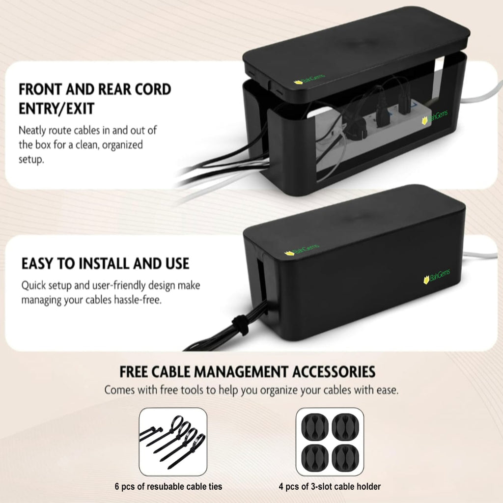 Cable Management Box Set (Large + Medium) – Premium Cable Organizer & Wire Organizer for Home – Office, Desk – Child & Pet Safe – Hide Power Strips & Reduce Clutter – Durable Safety Cable Box