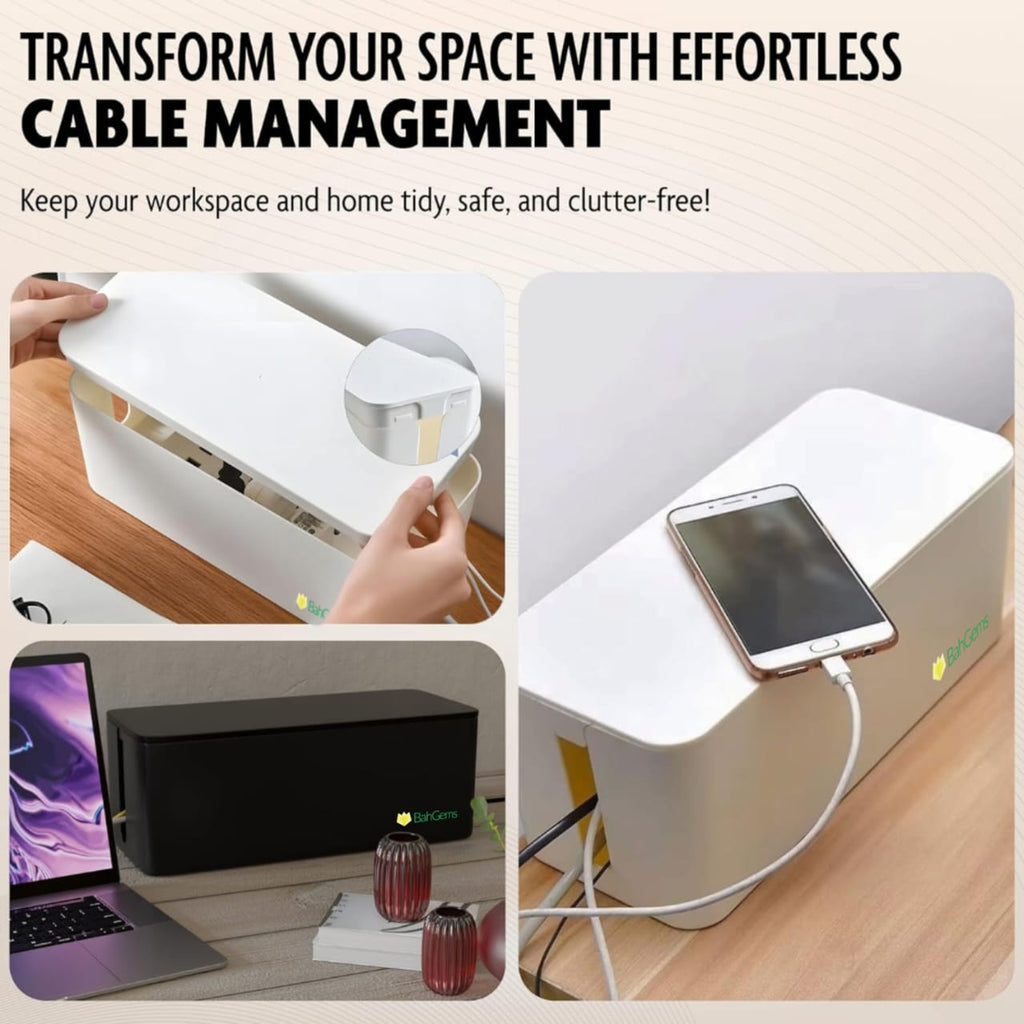 Cable Management Box Set (Large + Medium) – Premium Cable Organizer & Wire Organizer for Home – Office, Desk – Child & Pet Safe – Hide Power Strips & Reduce Clutter – Durable Safety Cable Box