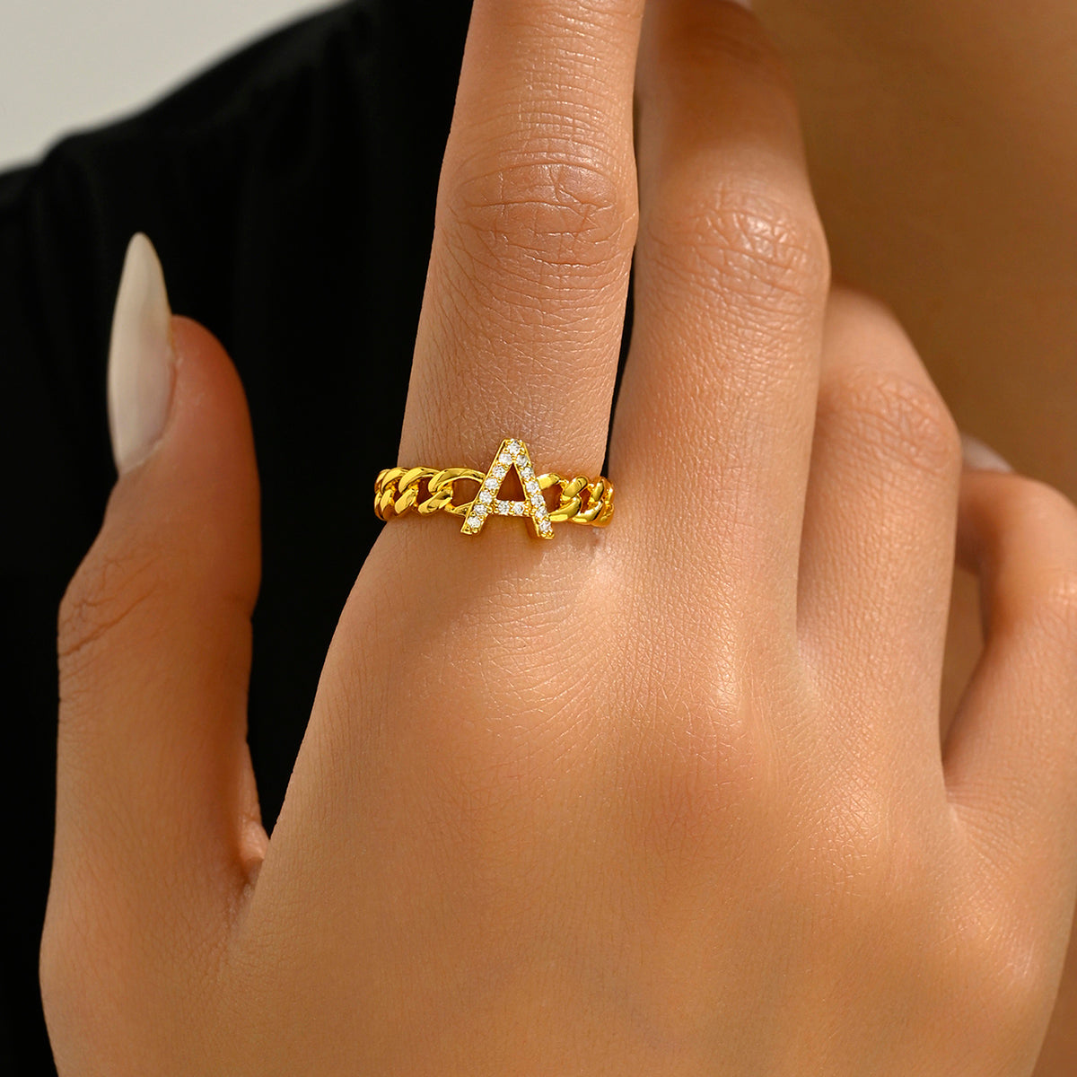 BahGems™ European And American Fashion Chain Design English Letter Ladies, Choose The First Letter Of Your Name, Open Ring Suitable For Daily Wear As A Gift For Girlfriend, Best Friend, Wife