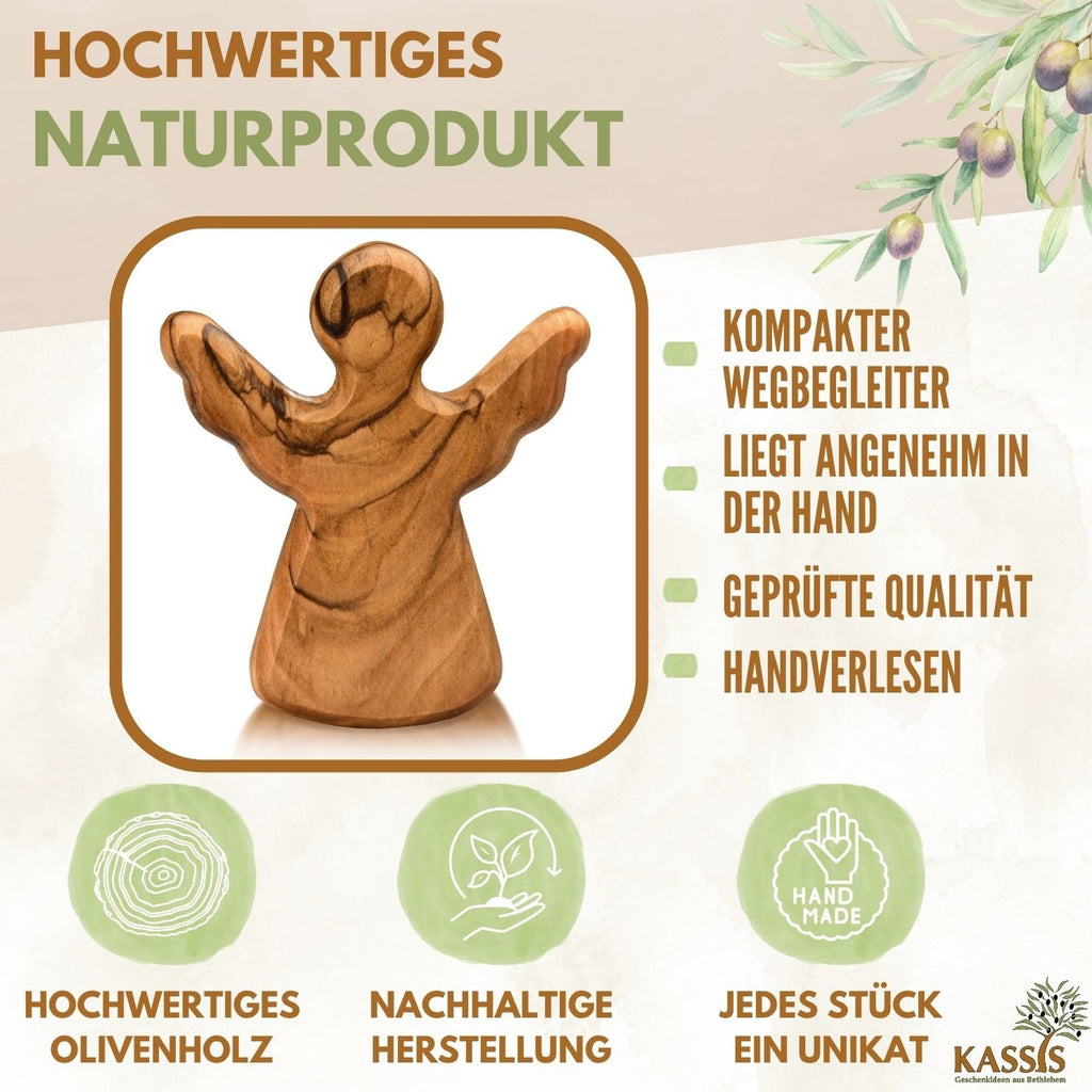 Second choice: Guardian angel as a tactile object made of olive wood – with minor flaws