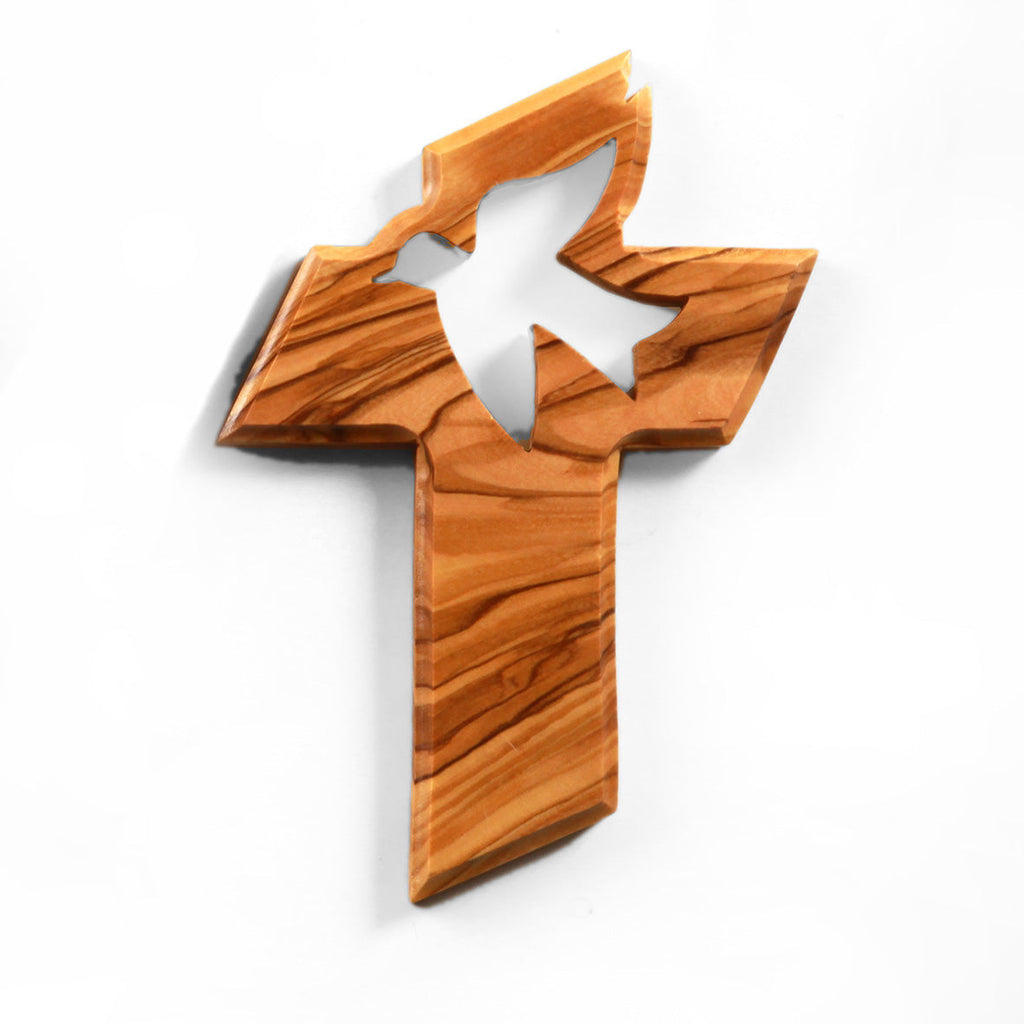 Olive wood wall cross with dove of peace